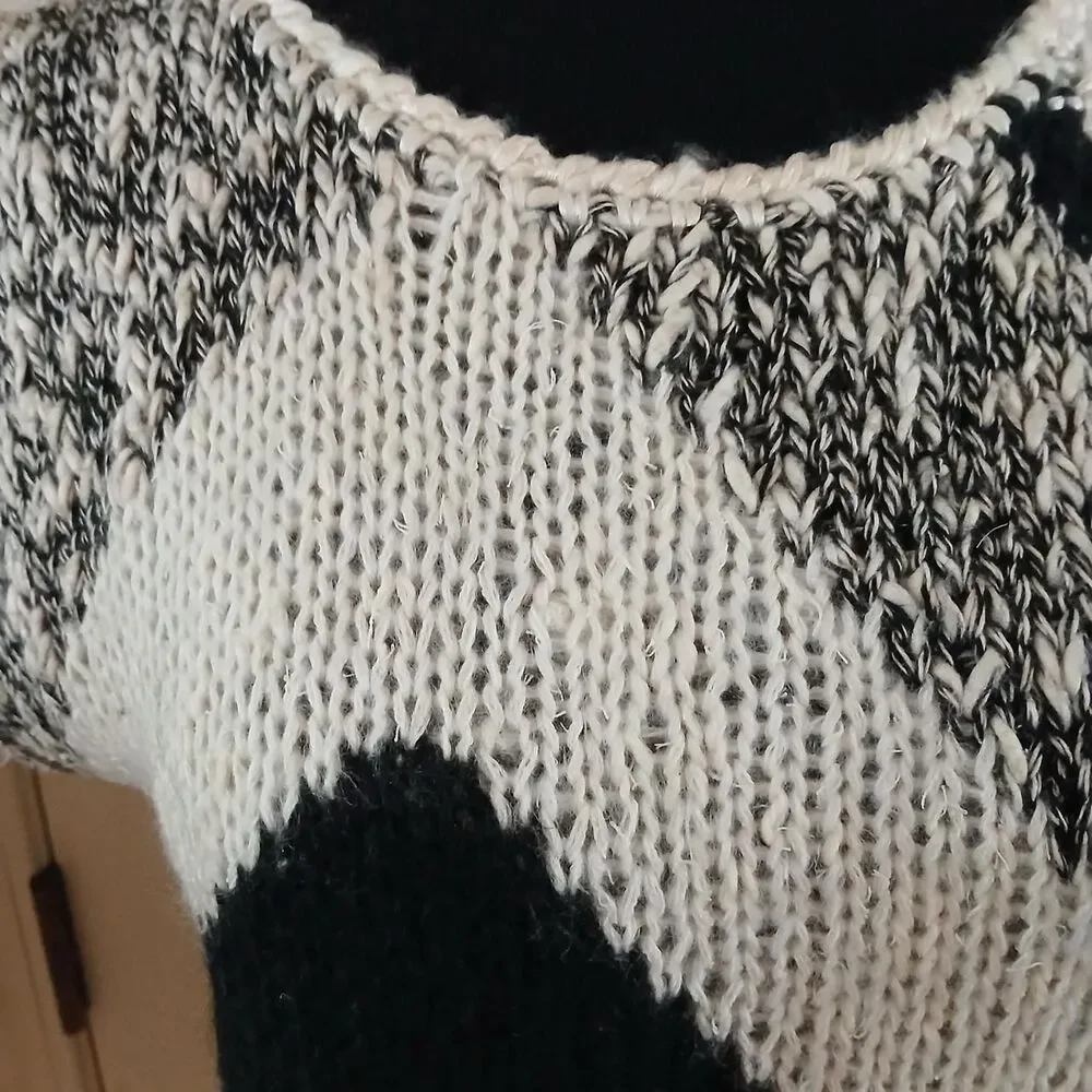 VTG 80s Donagain Geometric Black White Chunky Knit Cap Sleeve Sweater Vest Top M